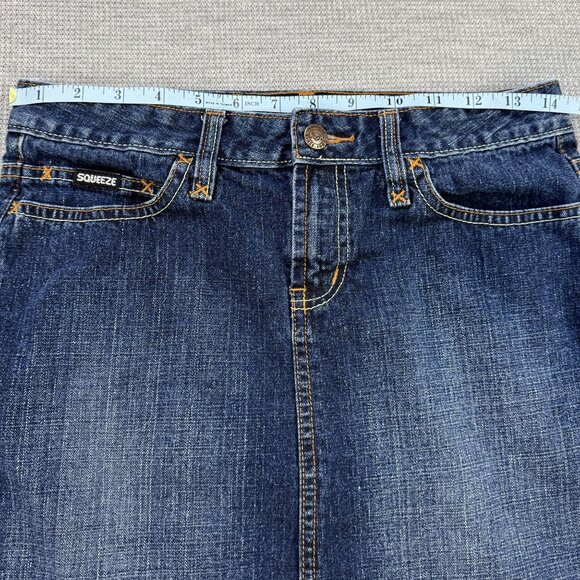Squeeze Womens Denim Jean Pencil Skirt Above-Knee Blue Dual Color Stitching Sz 1 - Picture 7 of 11